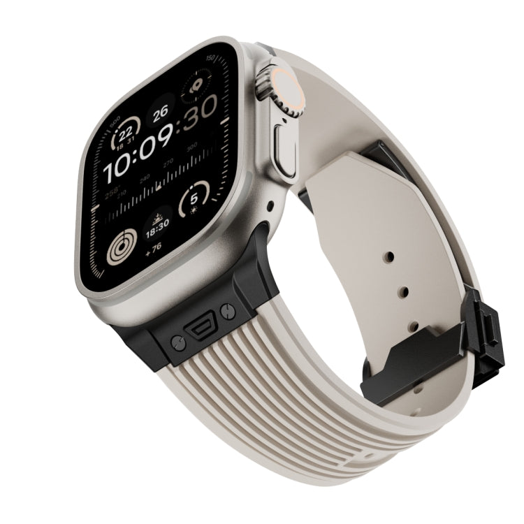 For Apple Watch Ultra 2 49mm Vertical Texture Black Buckle Elastic Silicone Watch Band(Starlight) by bashfashion