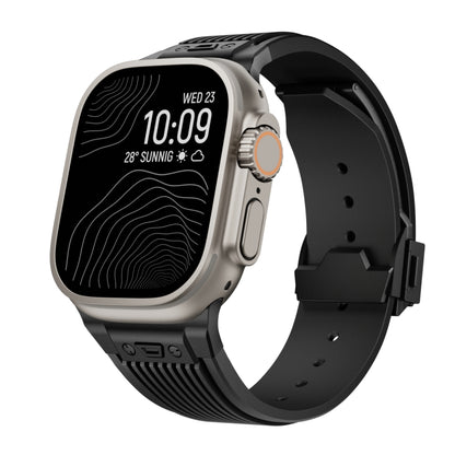For Apple Watch Ultra 49mm Vertical Texture Black Buckle Elastic Silicone Watch Band(Black) by bashfashion