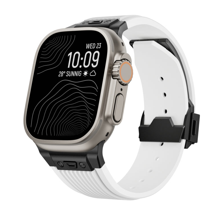 For Apple Watch Ultra 49mm Vertical Texture Black Buckle Elastic Silicone Watch Band(White) by bashfashion
