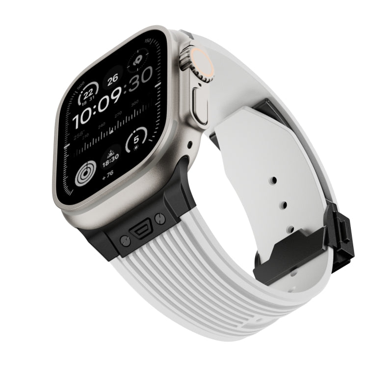 For Apple Watch Ultra 49mm Vertical Texture Black Buckle Elastic Silicone Watch Band(White) by bashfashion