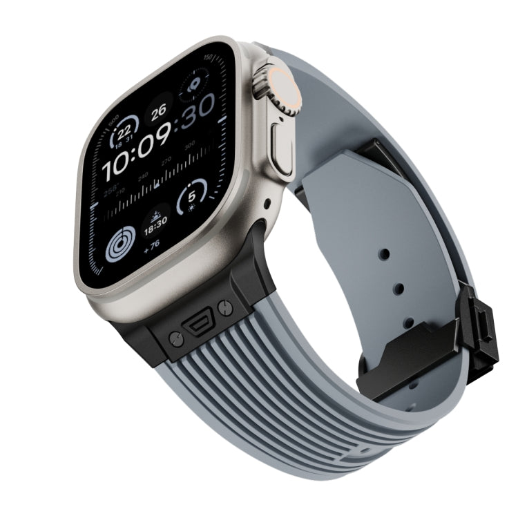 For Apple Watch Ultra 49mm Vertical Texture Black Buckle Elastic Silicone Watch Band(Grey) by bashfashion