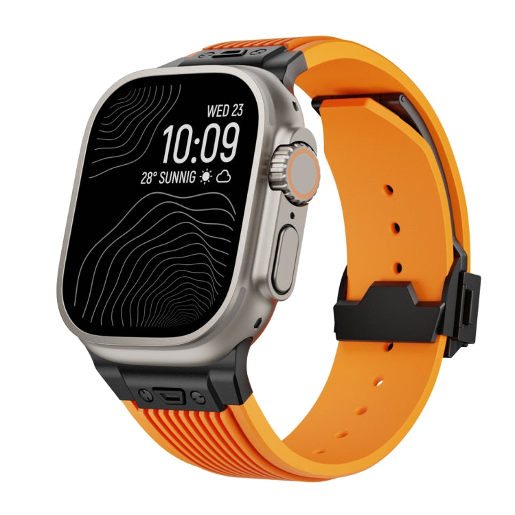 For Apple Watch Ultra 49mm Vertical Texture Black Buckle Elastic Silicone Watch Band(Orange) by bashfashion