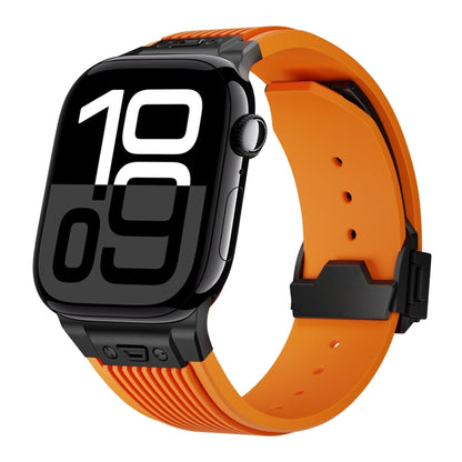 For Apple Watch Series 10 46mm Vertical Texture Black Buckle Elastic Silicone Watch Band(Orange) by bashfashion