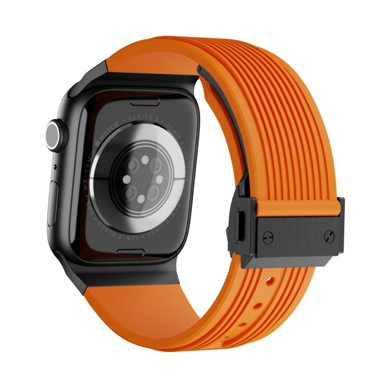 For Apple Watch Series 10 46mm Vertical Texture Black Buckle Elastic Silicone Watch Band(Orange) by bashfashion