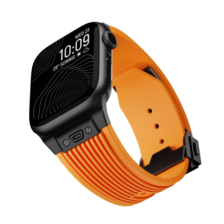 For Apple Watch Series 10 46mm Vertical Texture Black Buckle Elastic Silicone Watch Band(Orange) by bashfashion