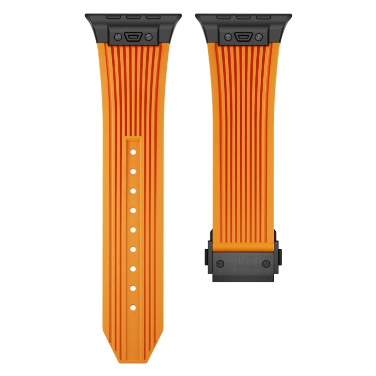 For Apple Watch Series 10 46mm Vertical Texture Black Buckle Elastic Silicone Watch Band(Orange) by bashfashion