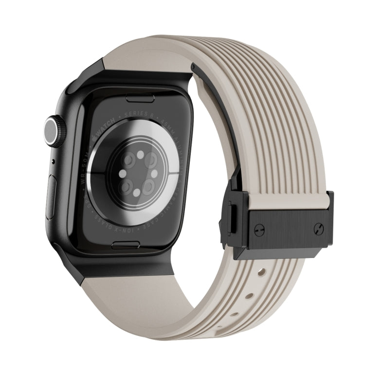 For Apple Watch Series 10 46mm Vertical Texture Black Buckle Elastic Silicone Watch Band(Starlight) by bashfashion