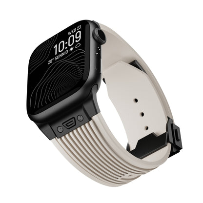 For Apple Watch Series 10 46mm Vertical Texture Black Buckle Elastic Silicone Watch Band(Starlight) by bashfashion