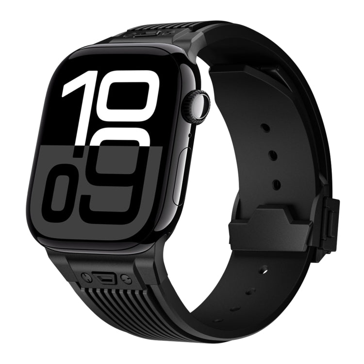 For Apple Watch Series 10 42mm Vertical Texture Black Buckle Elastic Silicone Watch Band(Black) by bashfashion
