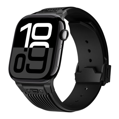 For Apple Watch Series 10 42mm Vertical Texture Black Buckle Elastic Silicone Watch Band(Black) by bashfashion