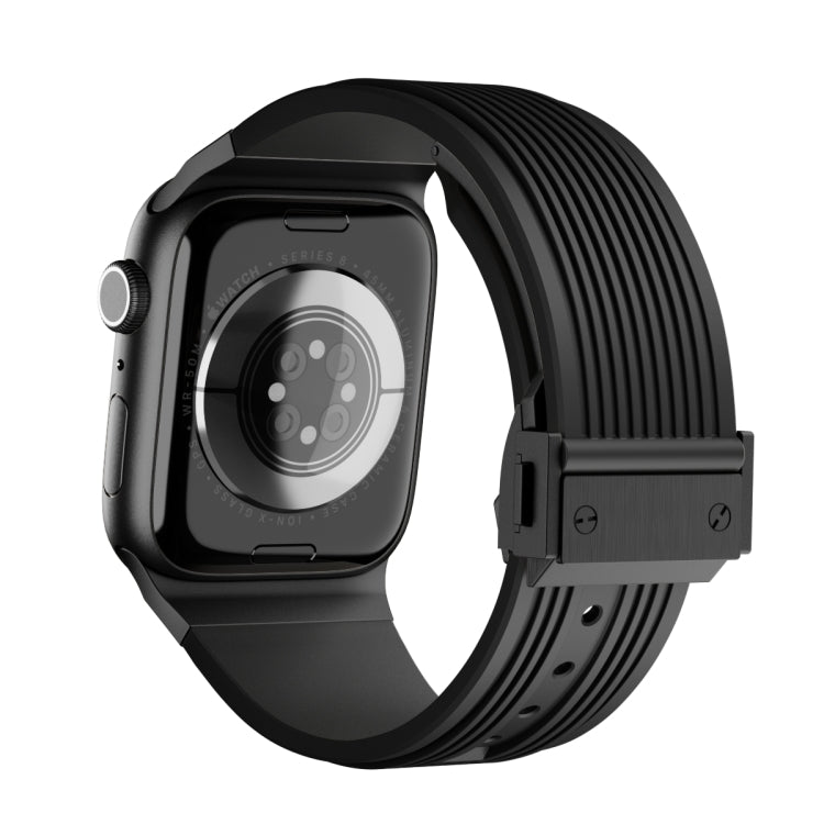 For Apple Watch Series 10 42mm Vertical Texture Black Buckle Elastic Silicone Watch Band(Black) by bashfashion