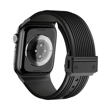 For Apple Watch Series 10 42mm Vertical Texture Black Buckle Elastic Silicone Watch Band(Black) by bashfashion