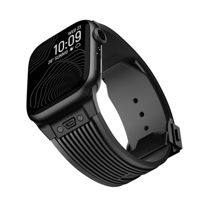 For Apple Watch Series 10 42mm Vertical Texture Black Buckle Elastic Silicone Watch Band(Black) by bashfashion