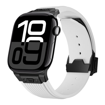 For Apple Watch Series 10 42mm Vertical Texture Black Buckle Elastic Silicone Watch Band(White) by bashfashion