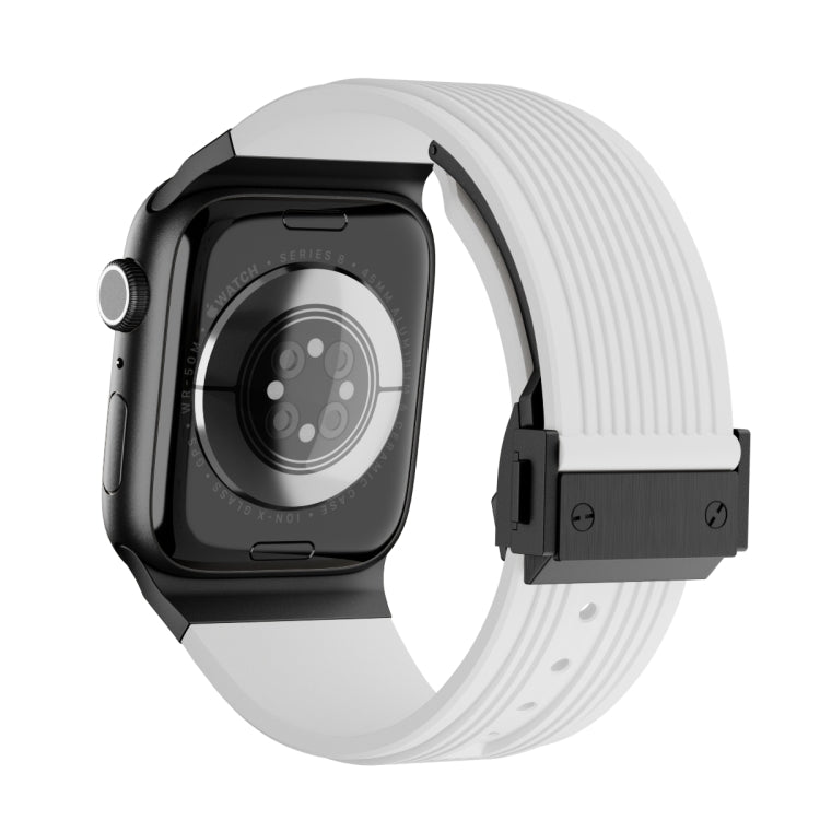 For Apple Watch Series 10 42mm Vertical Texture Black Buckle Elastic Silicone Watch Band(White) by bashfashion