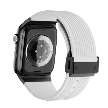 For Apple Watch Series 10 42mm Vertical Texture Black Buckle Elastic Silicone Watch Band(White) by bashfashion
