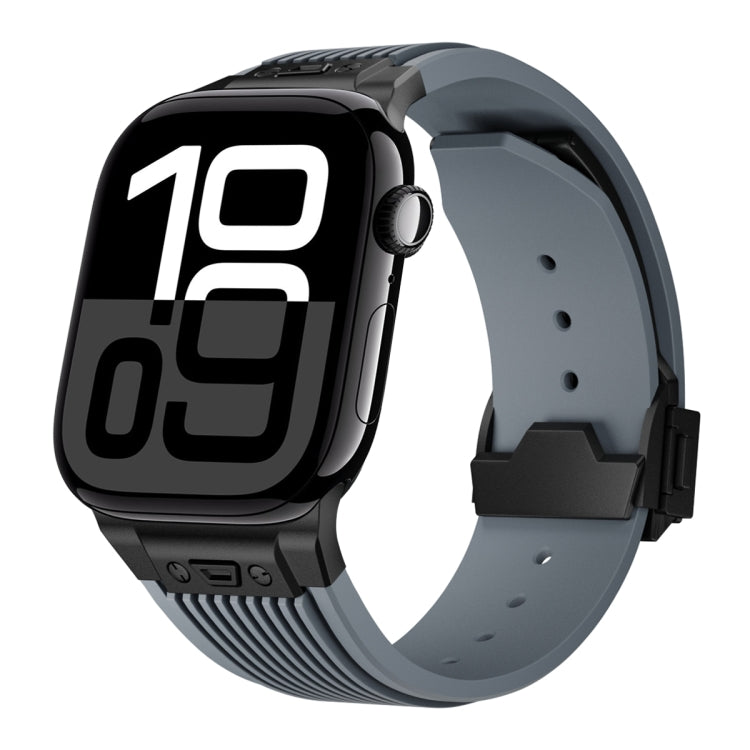 For Apple Watch Series 10 42mm Vertical Texture Black Buckle Elastic Silicone Watch Band(Grey) by bashfashion