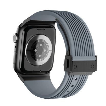 For Apple Watch Series 10 42mm Vertical Texture Black Buckle Elastic Silicone Watch Band(Grey) by bashfashion