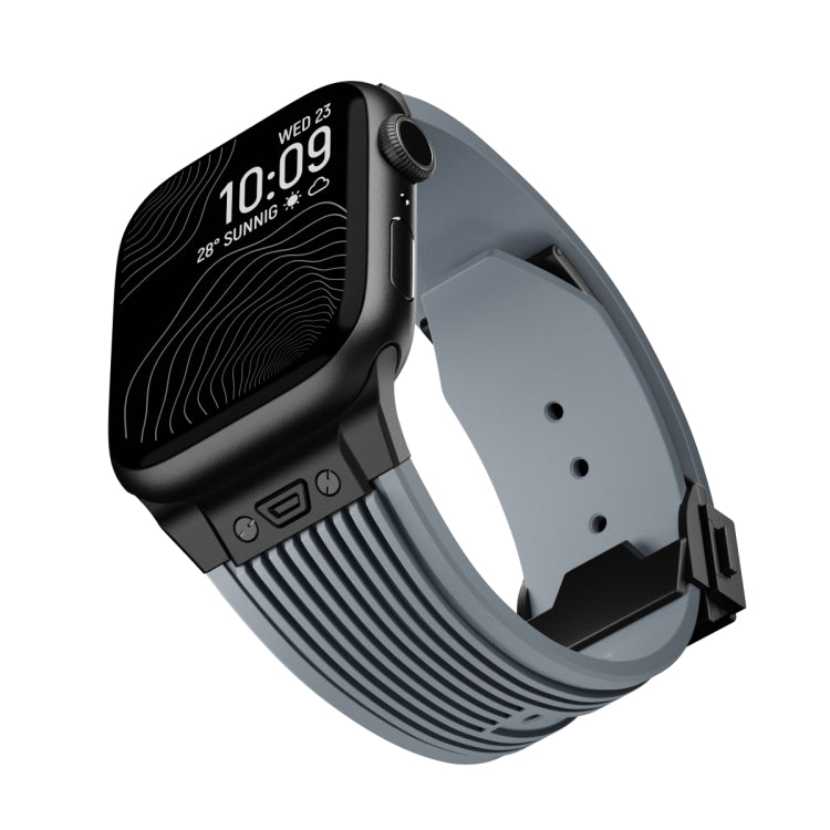 For Apple Watch Series 10 42mm Vertical Texture Black Buckle Elastic Silicone Watch Band(Grey) by bashfashion