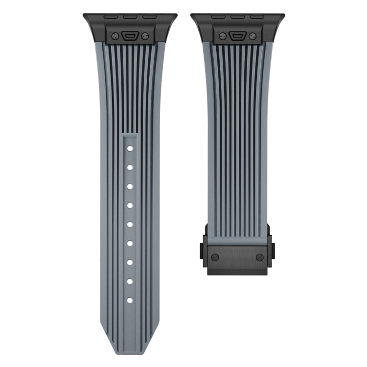 For Apple Watch Series 10 42mm Vertical Texture Black Buckle Elastic Silicone Watch Band(Grey) by bashfashion