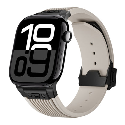For Apple Watch Series 10 42mm Vertical Texture Black Buckle Elastic Silicone Watch Band(Starlight) by bashfashion