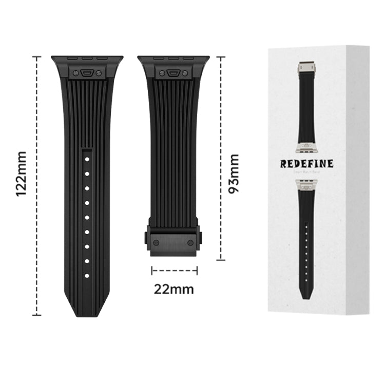 For Apple Watch Series 10 46mm Vertical Texture Black Buckle Elastic Silicone Watch Band(Orange) by bashfashion
