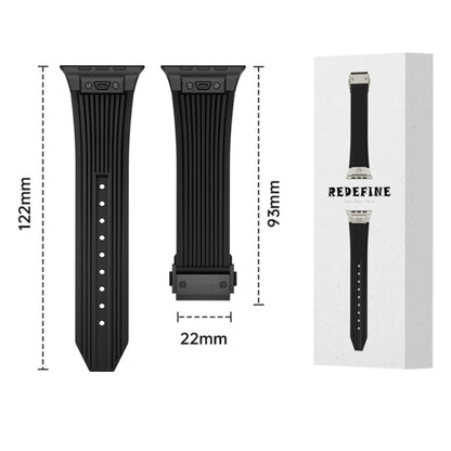 For Apple Watch Series 10 42mm Vertical Texture Black Buckle Elastic Silicone Watch Band(Grey) by bashfashion