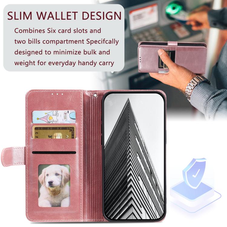 For iPhone 16e Simple 6-Card Wallet Leather Phone Case(Rose Gold) by bashfashion