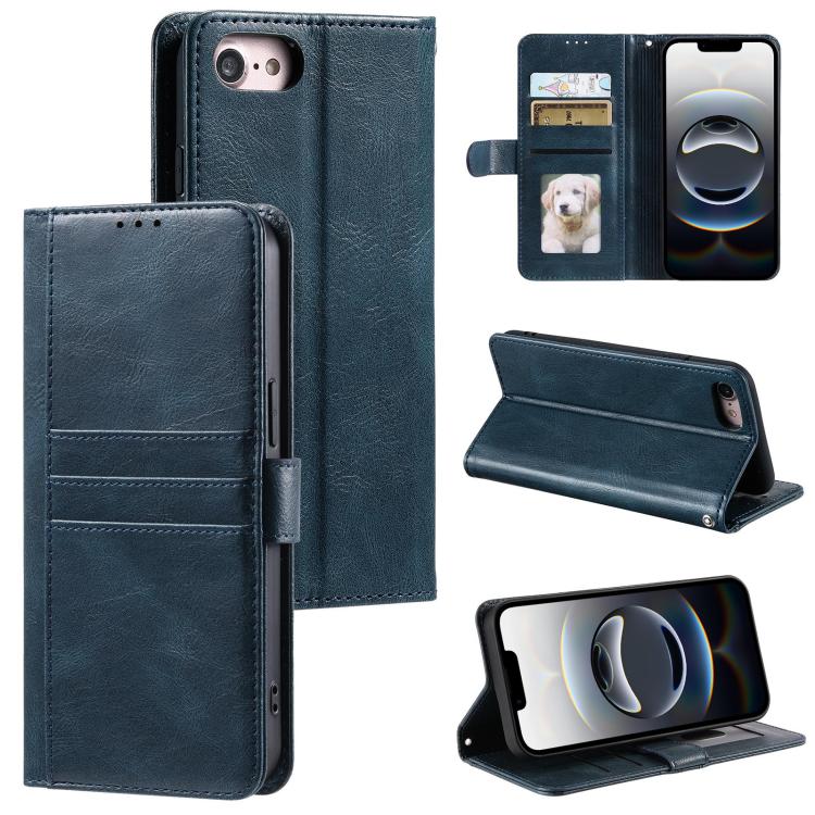 For iPhone 16e Simple 6-Card Wallet Leather Phone Case(Navy Blue) by bashfashion