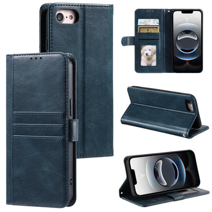 For iPhone 16e Simple 6-Card Wallet Leather Phone Case(Navy Blue) by bashfashion