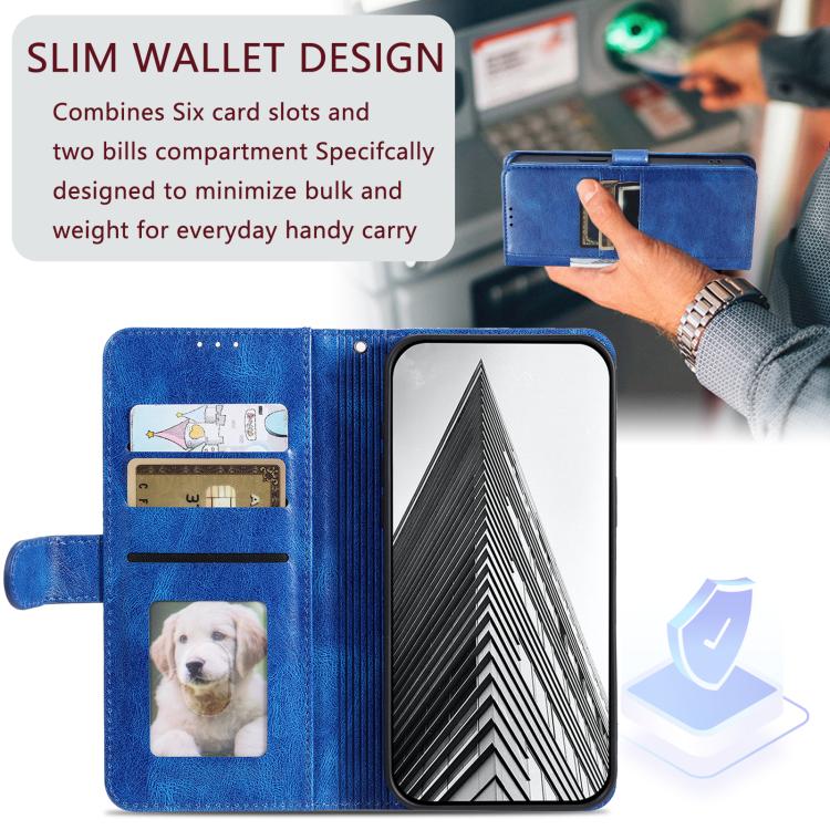 For iPhone 16e Simple 6-Card Wallet Leather Phone Case(Blue) by bashfashion