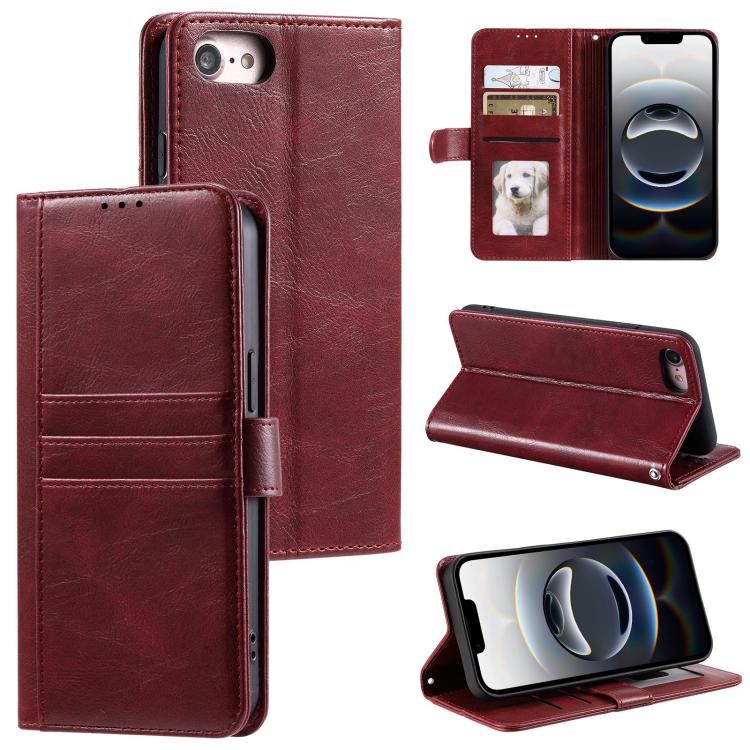 For iPhone 16e Simple 6-Card Wallet Leather Phone Case(Wine Red) by bashfashion