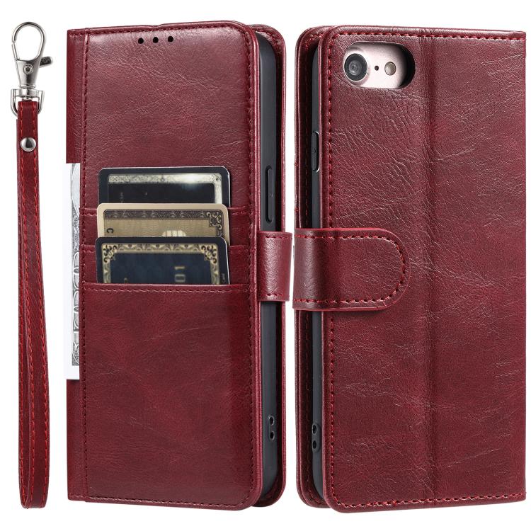 For iPhone 16e Simple 6-Card Wallet Leather Phone Case(Wine Red) by bashfashion