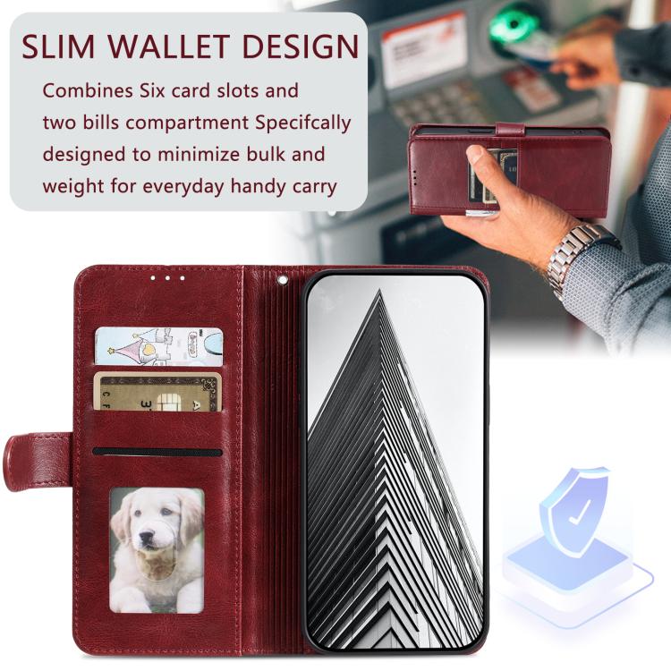 For iPhone 16e Simple 6-Card Wallet Leather Phone Case(Wine Red) by bashfashion