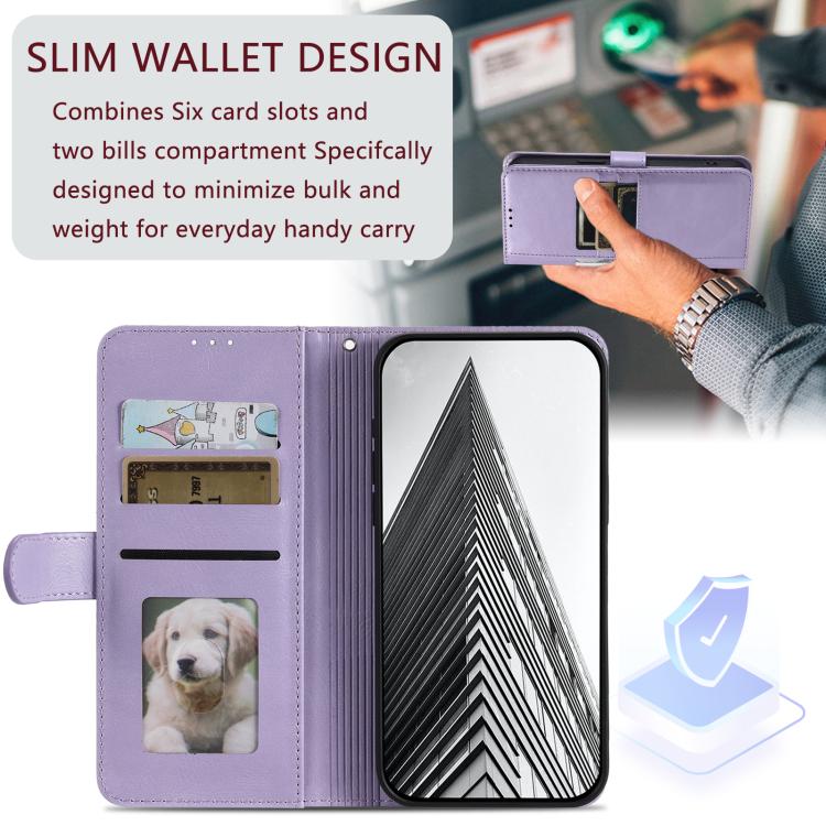For iPhone 16e Simple 6-Card Wallet Leather Phone Case(Purple) by bashfashion