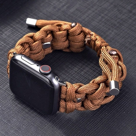 For Apple Watch Series 8 45mm Screw Nut Braided Paracord Watch Band(Coffee) by bashfashion