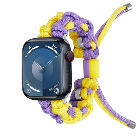 For Apple Watch SE 2023 44mm Screw Nut Dual-Color Braided Paracord Watch Band(Purple Yellow) by bashfashion
