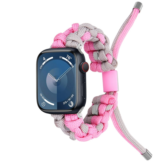For Apple Watch SE 2023 44mm Screw Nut Dual-Color Braided Paracord Watch Band(Silver Pink) by bashfashion