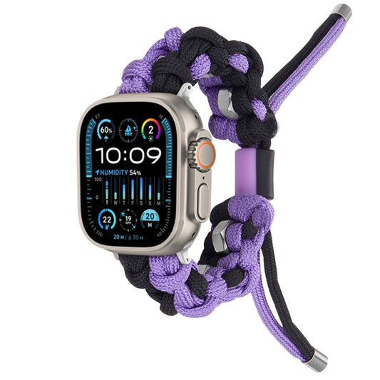 For Apple Watch Ultra 2 49mm Screw Nut Dual-Color Braided Paracord Watch Band(Black Purple) by bashfashion