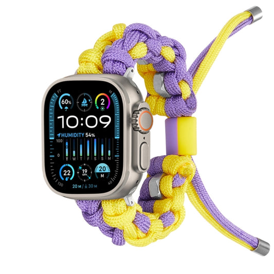 For Apple Watch Ultra 2 49mm Screw Nut Dual-Color Braided Paracord Watch Band(Purple Yellow) by bashfashion