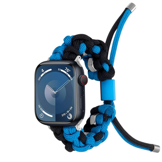 For Apple Watch Series 9 41mm Screw Nut Dual-Color Braided Paracord Watch Band(Black Blue) by bashfashion
