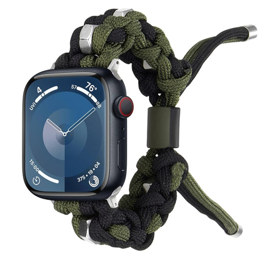 For Apple Watch Series 9 41mm Screw Nut Dual-Color Braided Paracord Watch Band(Black Green) by bashfashion