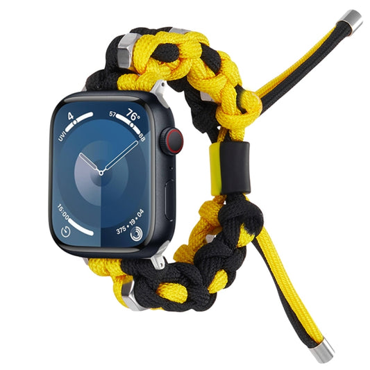 For Apple Watch Series 8 41mm Screw Nut Dual-Color Braided Paracord Watch Band(Black Yellow) by bashfashion