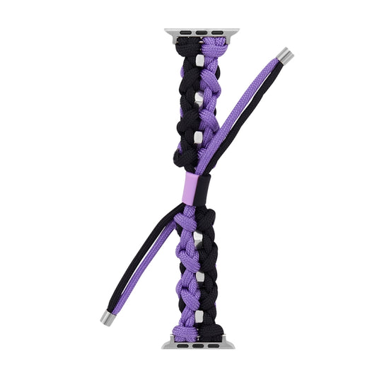 For Apple Watch Series 8 41mm Screw Nut Dual-Color Braided Paracord Watch Band(Black Purple) by bashfashion