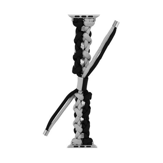 For Apple Watch Series 8 45mm Screw Nut Dual-Color Braided Paracord Watch Band(Black Grey) by bashfashion