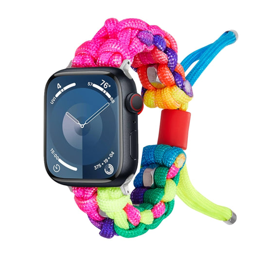 For Apple Watch SE 2022 40mm Screw Nut Dual-Color Braided Paracord Watch Band(Rainbow) by bashfashion