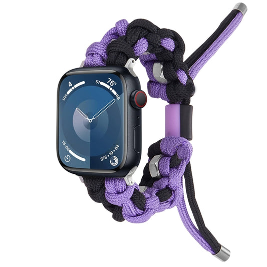 For Apple Watch Series 7 41mm Screw Nut Dual-Color Braided Paracord Watch Band(Black Purple) by bashfashion