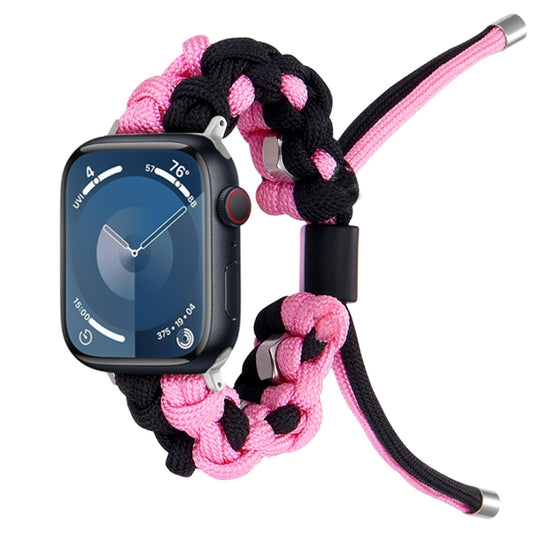 For Apple Watch SE 40mm Screw Nut Dual-Color Braided Paracord Watch Band(Black Pink) by bashfashion