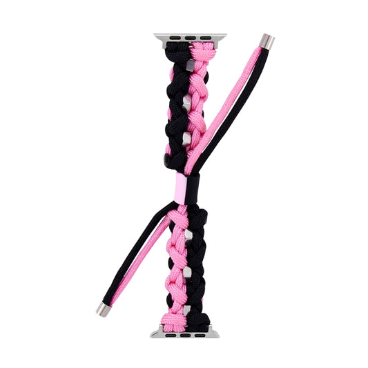 For Apple Watch Series 5 40mm Screw Nut Dual-Color Braided Paracord Watch Band(Black Pink) by bashfashion