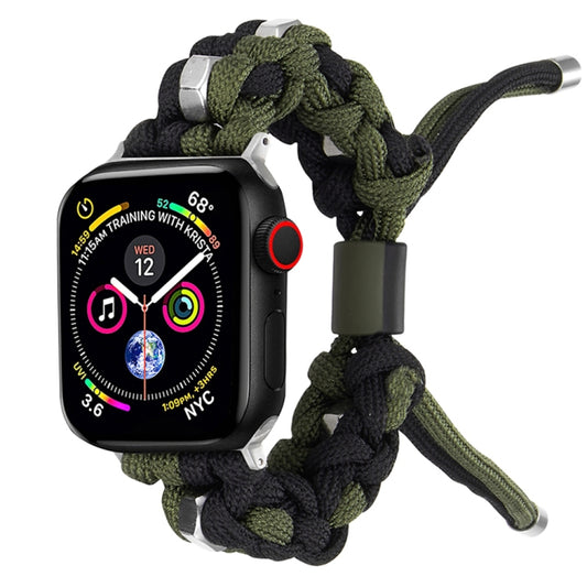 For Apple Watch Series 4 40mm Screw Nut Dual-Color Braided Paracord Watch Band(Black Green) by bashfashion